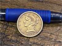 1892 US Gold Liberty Head $5 Five Dollar Half