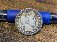 1914 D Barber head Quarter US coin