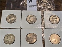6 US Quarters 1956, 1962, (2) 1964, South