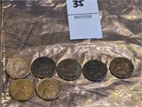 7 pennies, 5 Indian Head 1863, 1887, 1891, 1900,