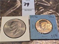 Bicentennial dollar and half dollar coins UNC