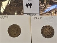 2 Indian Head Pennies, 1859 & 1860 marked VG