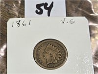 1861 Indian Head penny marked VG