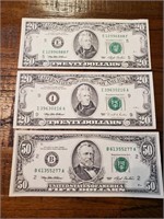 2 - $20, 1 - $50 Lloyd Bentson bills