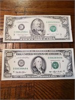 $50 & $100 old style bills