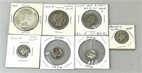 Liberty Dollar, Half, Mercury Dimes (90% Silver).