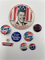 Presidential campaign buttons Ronald Reagan etc