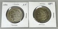 1886 & 1889 Morgan Silver Dollars.