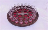Antique oak communion tray w/ 19 glass cups,