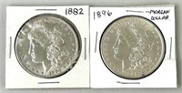 1882 & 1896 Morgan Silver Dollars.