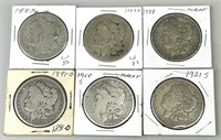 6 Morgan Silver Dollars.