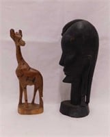 East Africa tribal head carving, 9" tall -