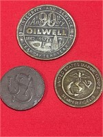 3 tokens - oil well, USA, Marines