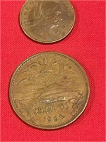 2 -Mexican 1958 Cinco Centavos, 1965 20 Centavos