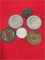 6 foreign coins - China, Japanese, morocco