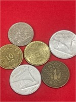 6 Foreign coins- Spain, Marco, Trinidad, Italy
