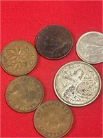 6 - Canadian - Pennies, dime, quarter