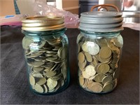 2 Glass Jars with Wheat Pennies