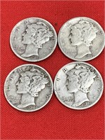 4 Mercury dime 1943, 40, 45, 41D