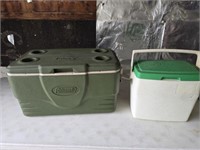 Coleman large cooler and small white cooler