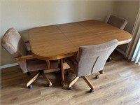 Oak Dining Room Table w 1 Leaf & 3 Chairs
