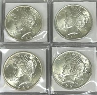 Four 1922 Peace Dollars (90% Silver).