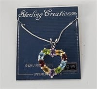 Sterling Gem Heart Pendant & Chain