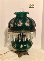 Green Glass Lamp with Crystals (see crack)