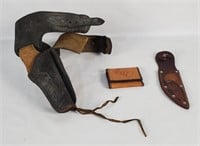 Vtg Tooled Leather Sheath, Wallet, Belt W/ Holster