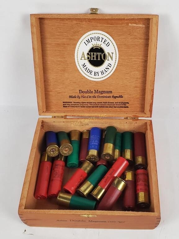 Wood Cigar Box W/ 12 Gauge Shotshells