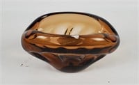 Amber Art Glass Ashtray Dish