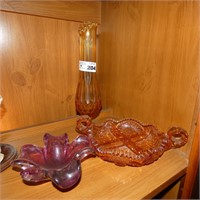 Art Glass, Pink Cut Glass, Amber Bud Vase