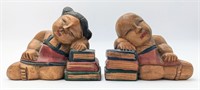 Pair Of Asian Wood Carved Bookends