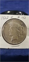 (1) 1922-D Peace Silver One Dollar Coin