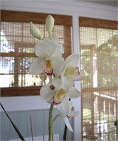 silk orchid on white ceramic planter 35"h