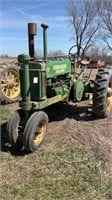 John Deere model A unstyled, runs and drives, no