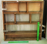Wood wall display shelf w/ plexiglass door