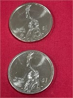 2 - $1 state coins Pennsylvania, Delaware -