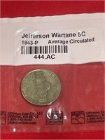 1943 P Jefferson wartime nickel