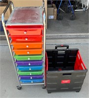 Fold up Rolling Crate + Drawer Organizer Tower