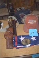 Gun holster, sheath, flag, caps, etc