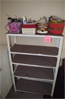 Metal shelf, contents