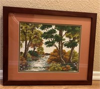 Fall Trees / River Cross Stitch Artwork, Framed