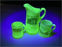 3 VTG Custard Souvenir Uranium Glass