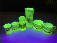 6 VTG Custard Souvenir Uranium Glass - ND