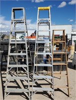(2) 8 Foot Aluminum And (1) 6 Foot Wooden Ladders