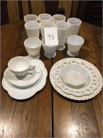 Milk Glass Drinkware and plates