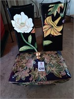 Hand painted vases & covered dish