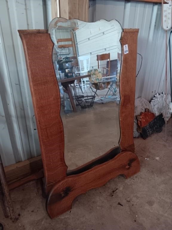Antique oak wood mirror (damaged)