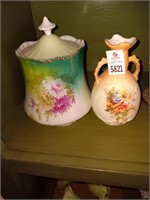 Porcelain jar w/ lid & vase